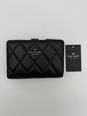 Kate Spade Carey Smooth Quilted Leather Medium Bifold Wallet Black Gold